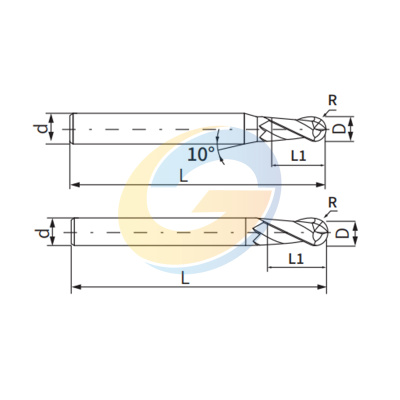 D2*6*D4*50L Z2 фреза сферическая BALLNOSE твердосплавная GREWIN HRC55